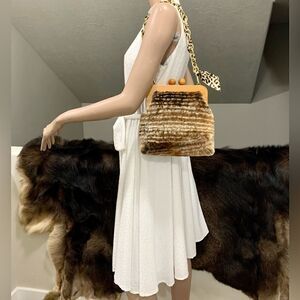Handmade Genuine Shearling Wooden Frame Clutch/Shoulder Bag/Crossbody